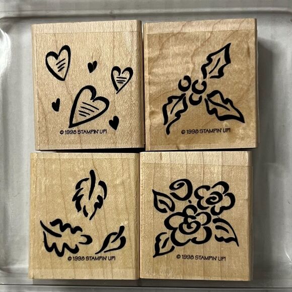 Stampin' Up! Vintage 1998 Seasonal Images Set of 4 Seasonal Holiday Stamps w/box - Picture 1 of 14